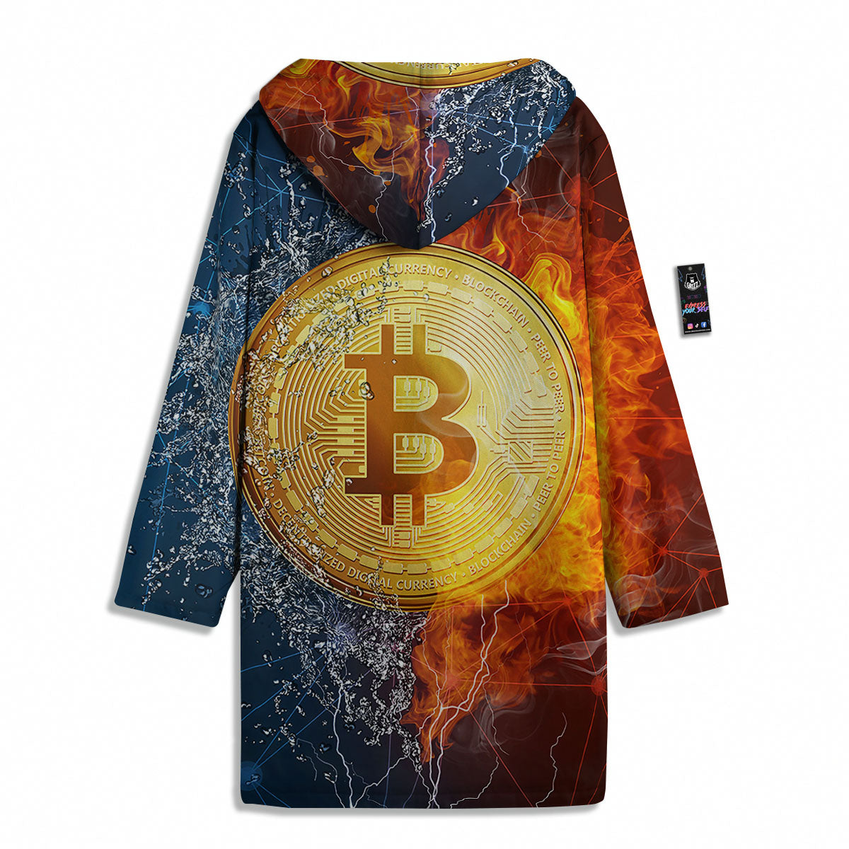 Bitcoin Water And Fire Print Men's Windbreaker Jacket-grizzshop