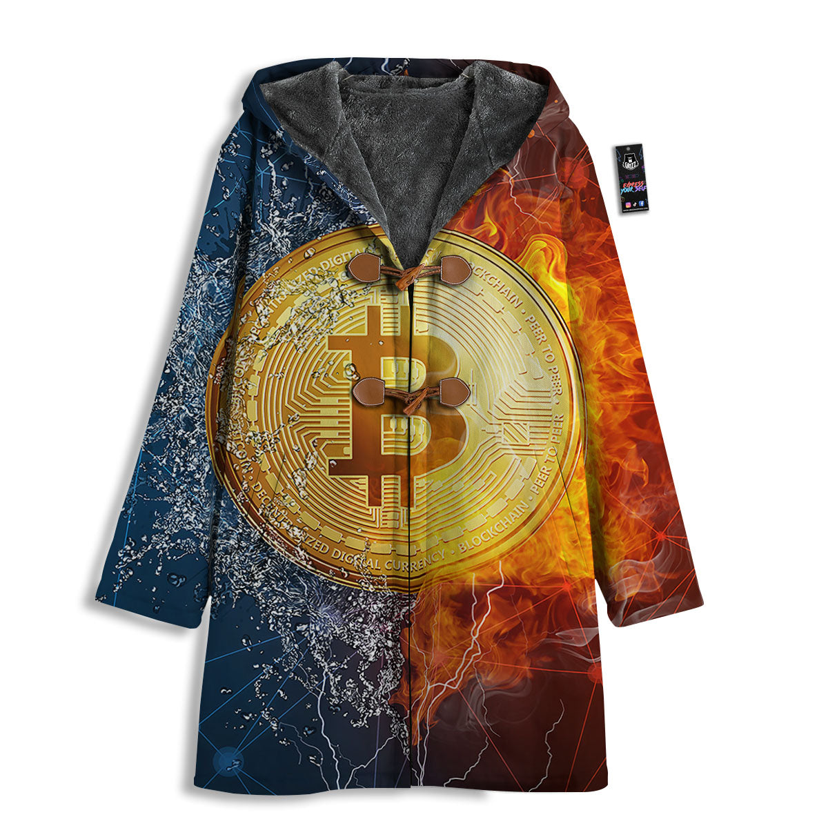 Bitcoin Water And Fire Print Men's Windbreaker Jacket-grizzshop