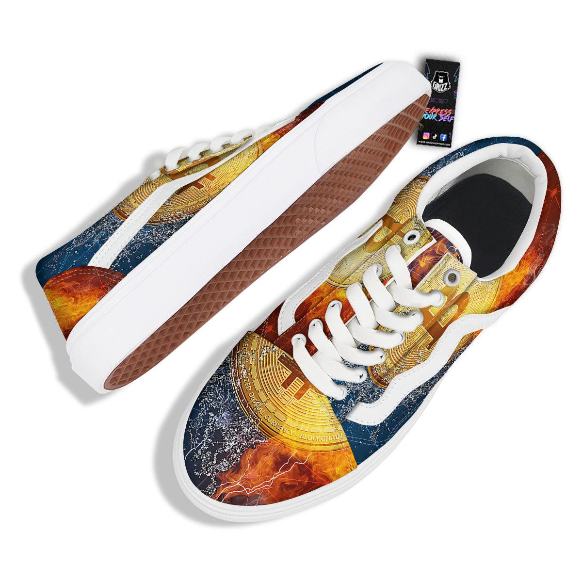 Bitcoin Water And Fire Print Skate Shoes-grizzshop