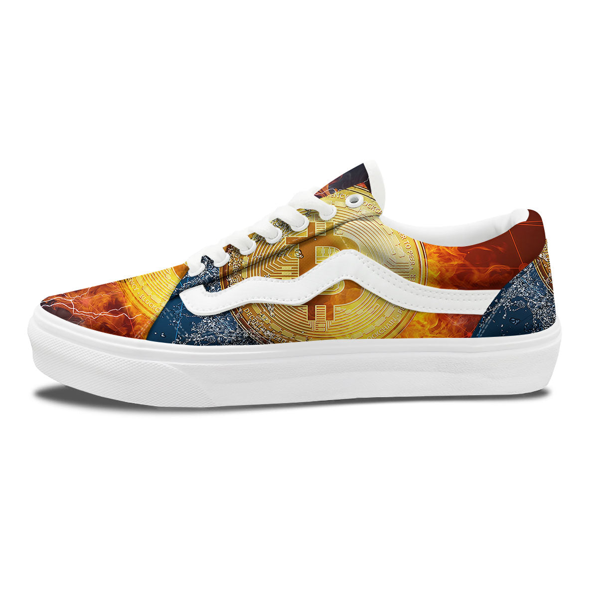 Bitcoin Water And Fire Print Skate Shoes-grizzshop
