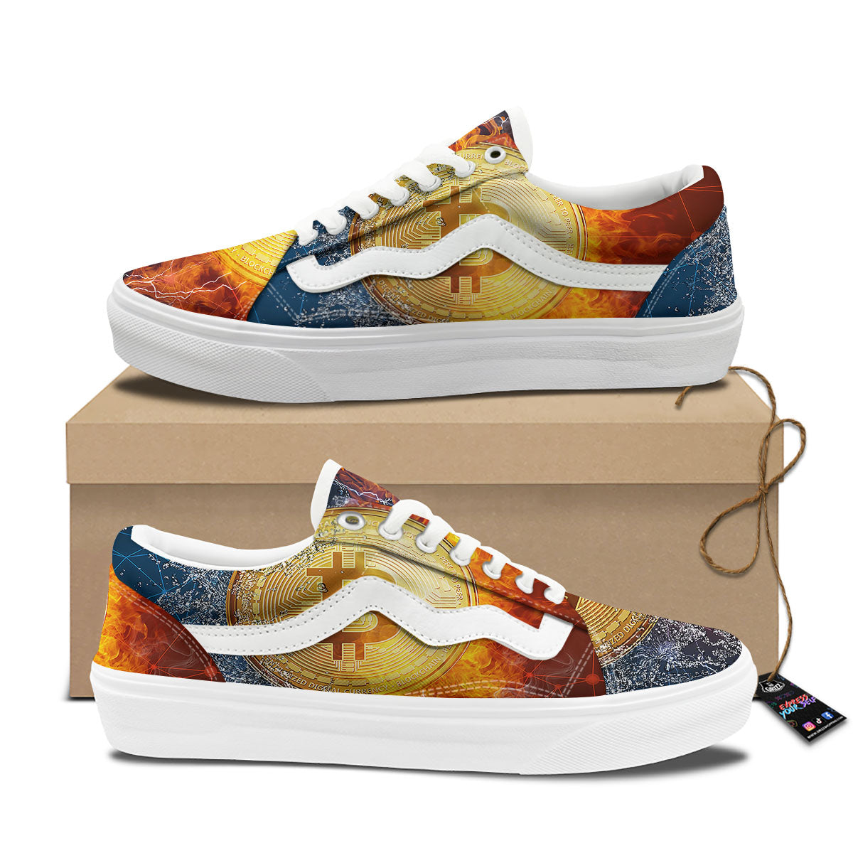 Bitcoin Water And Fire Print Skate Shoes-grizzshop