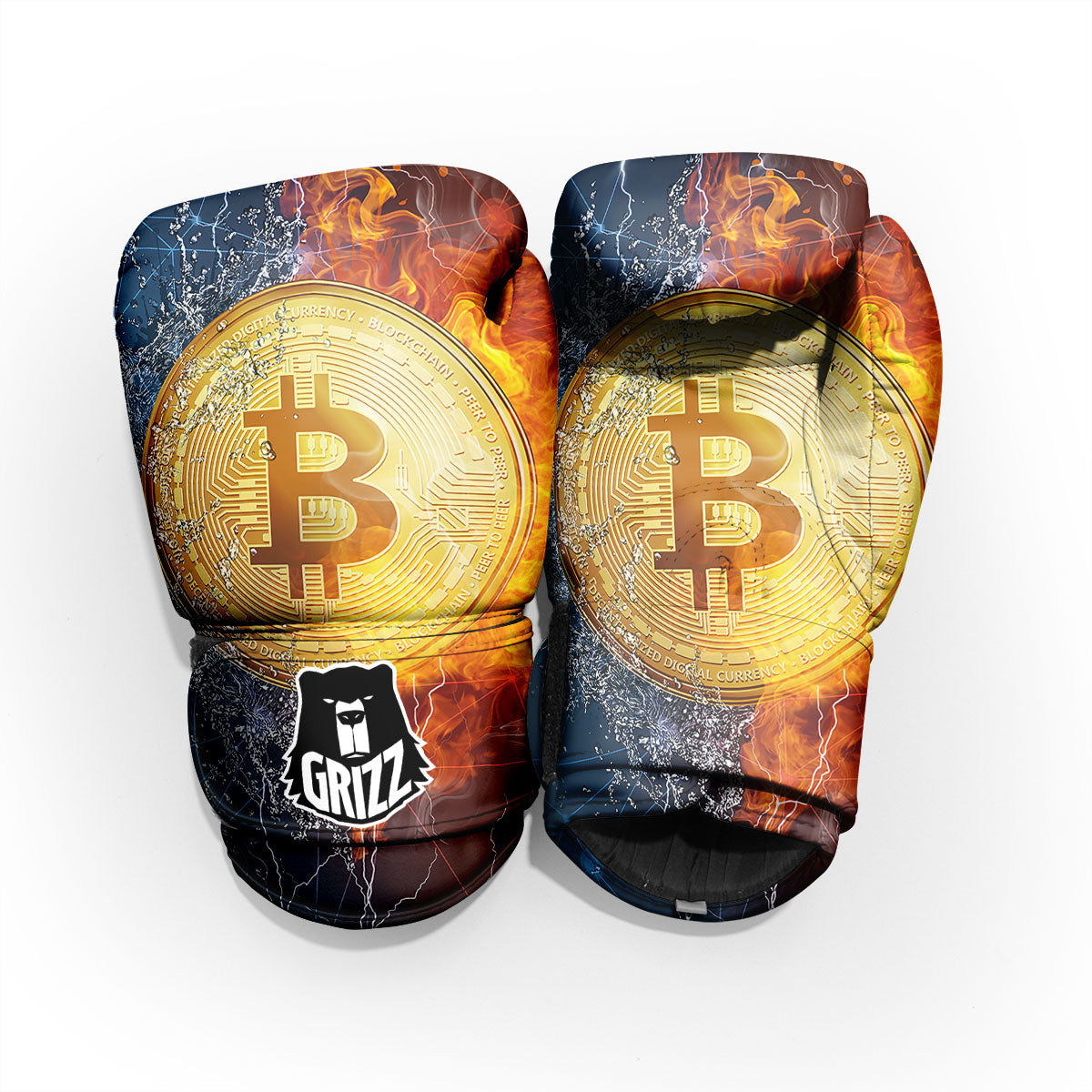 Bitcoin Water And Fire Print Pro Boxing Glove