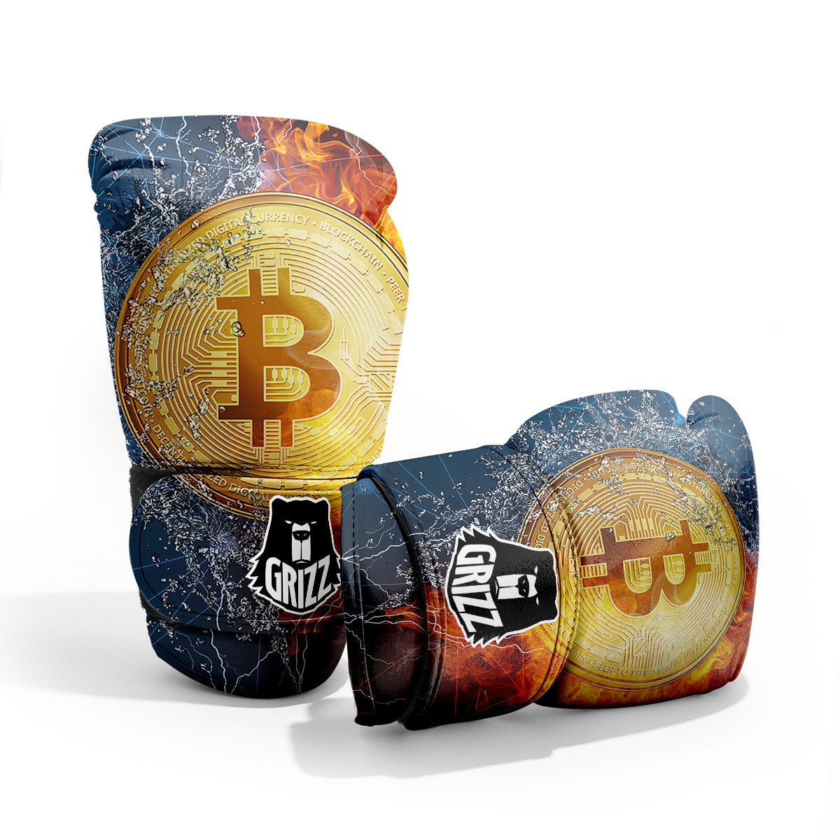 Bitcoin Water And Fire Print Pro Boxing Glove