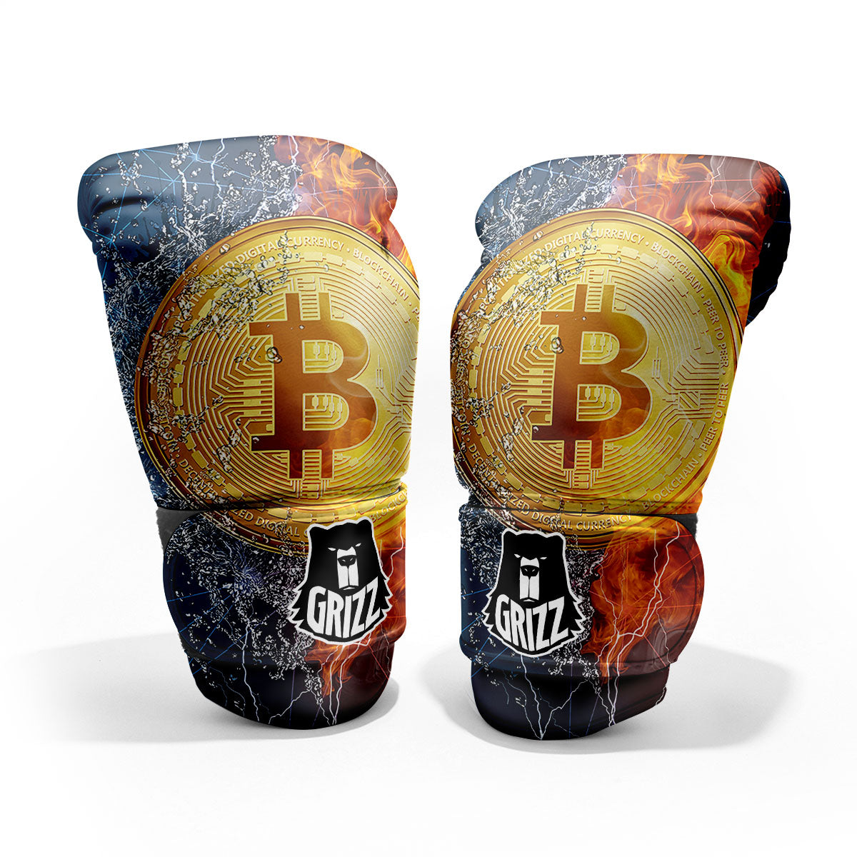 Bitcoin Water And Fire Print Pro Boxing Glove