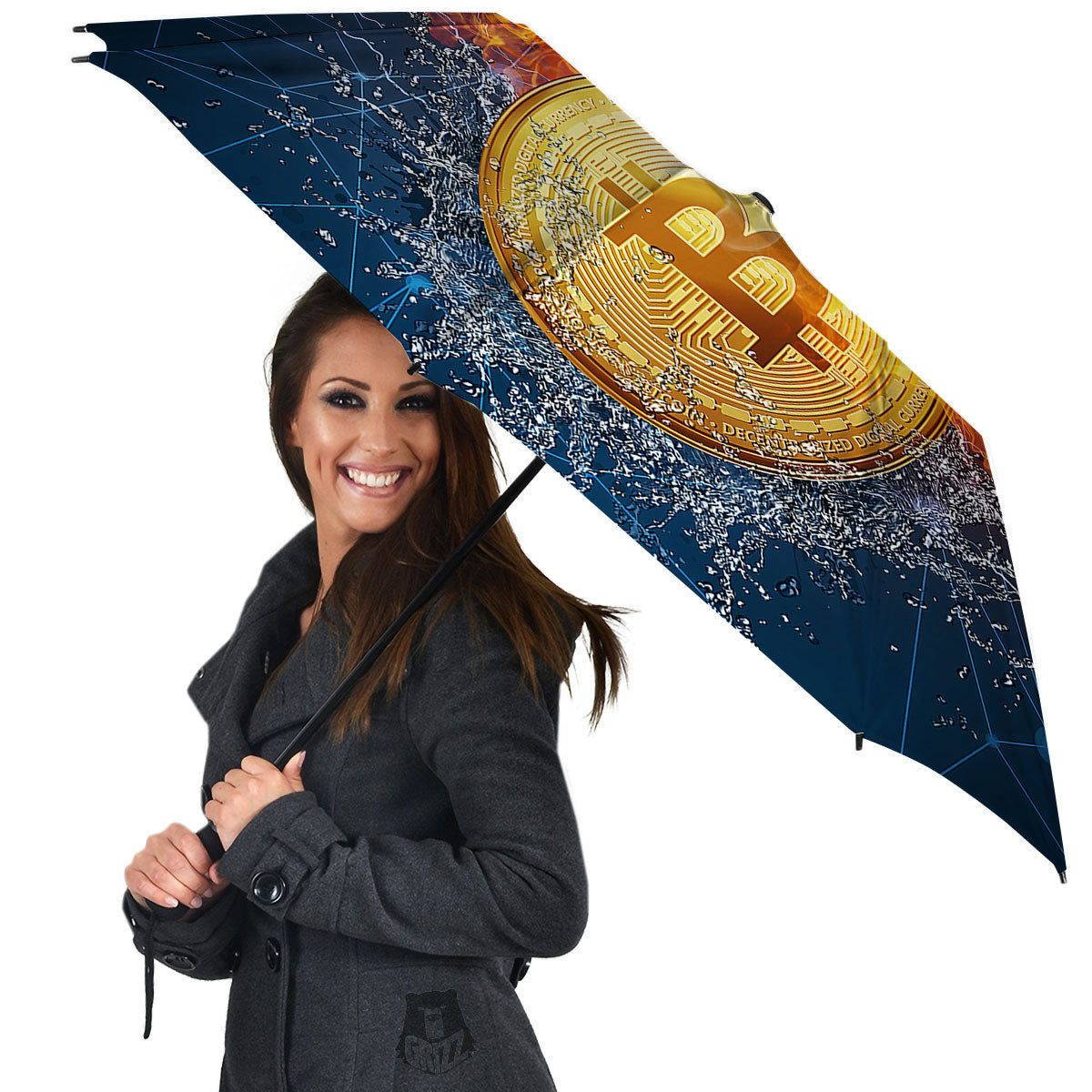 Bitcoin Water And Fire Print Umbrella-grizzshop