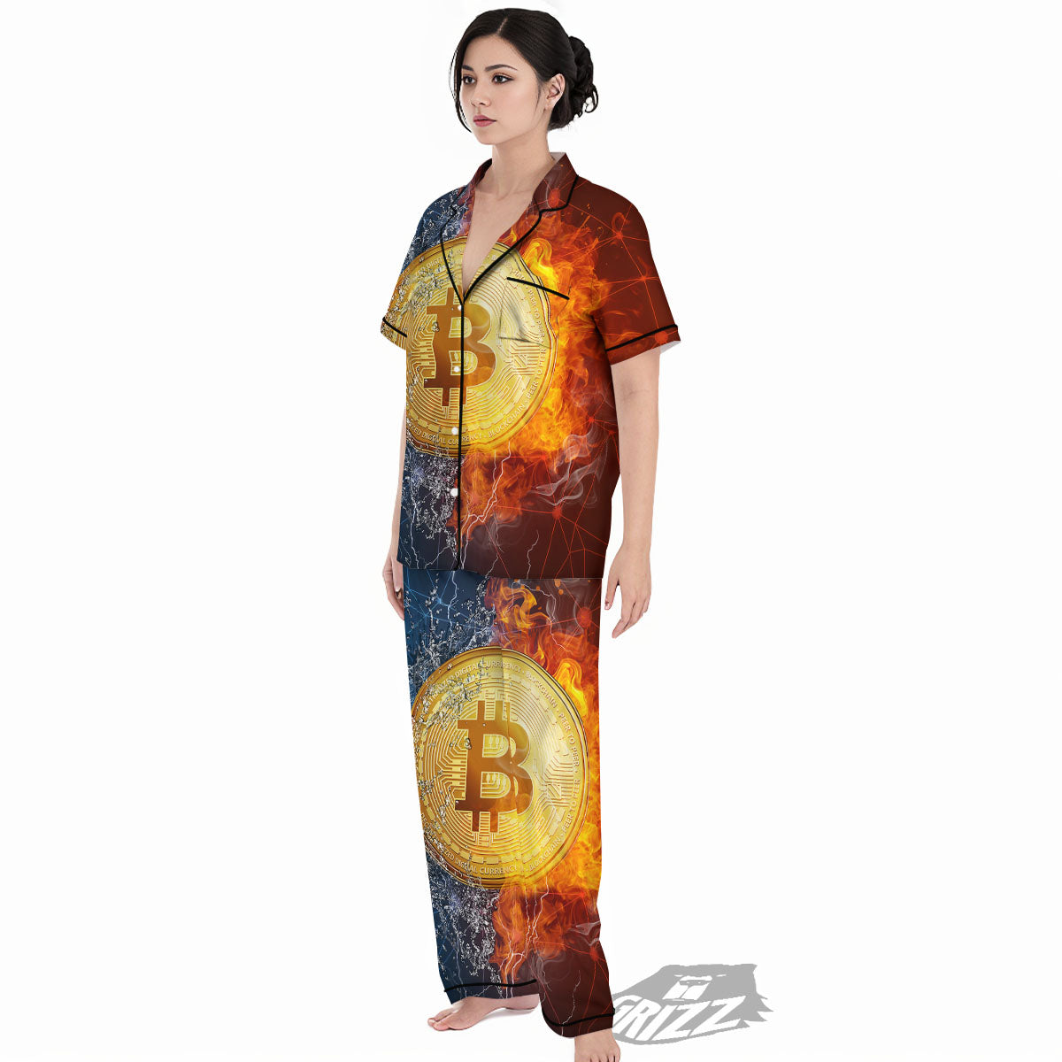 Bitcoin Water And Fire Print Women's Pajamas Set-grizzshop