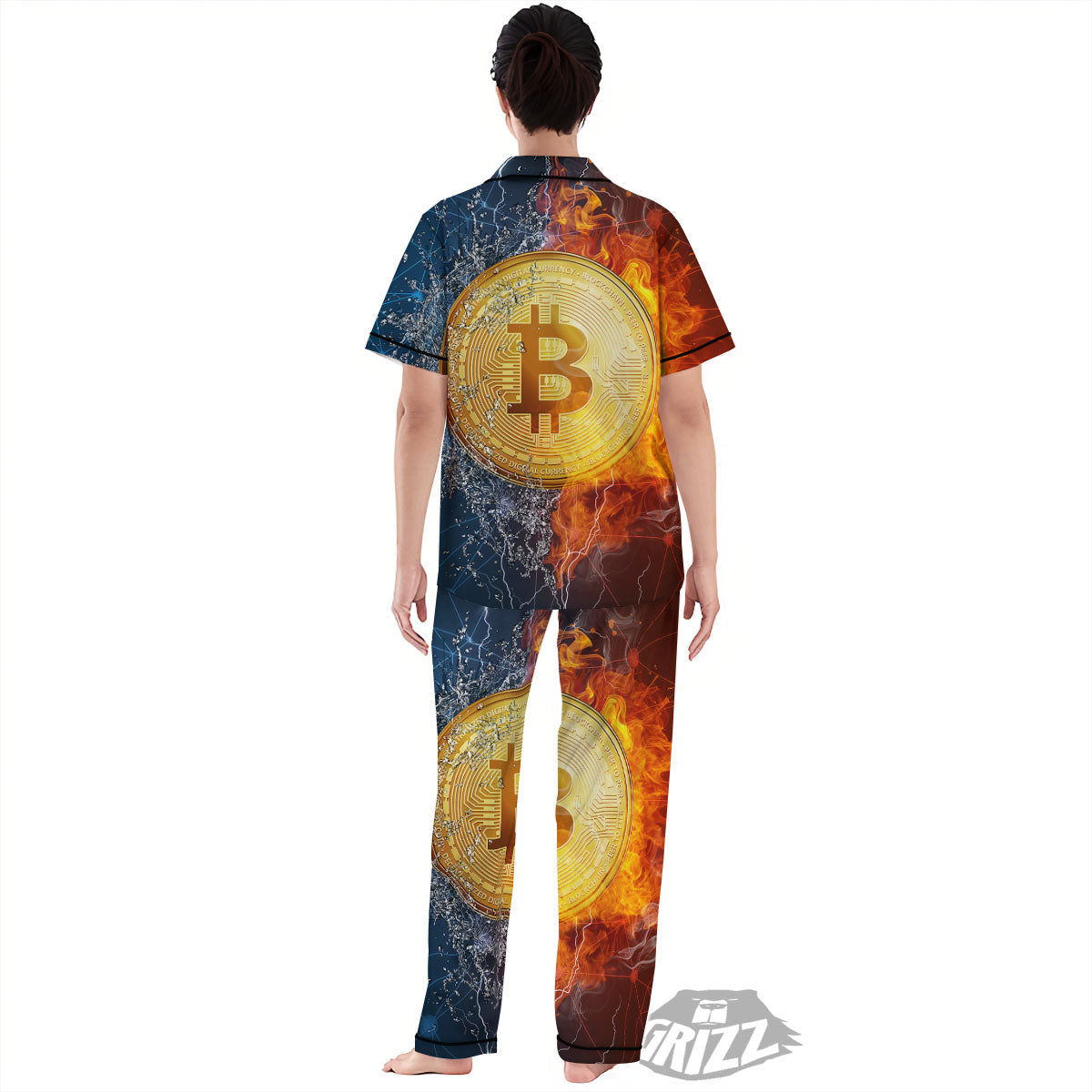 Bitcoin Water And Fire Print Women's Pajamas Set-grizzshop
