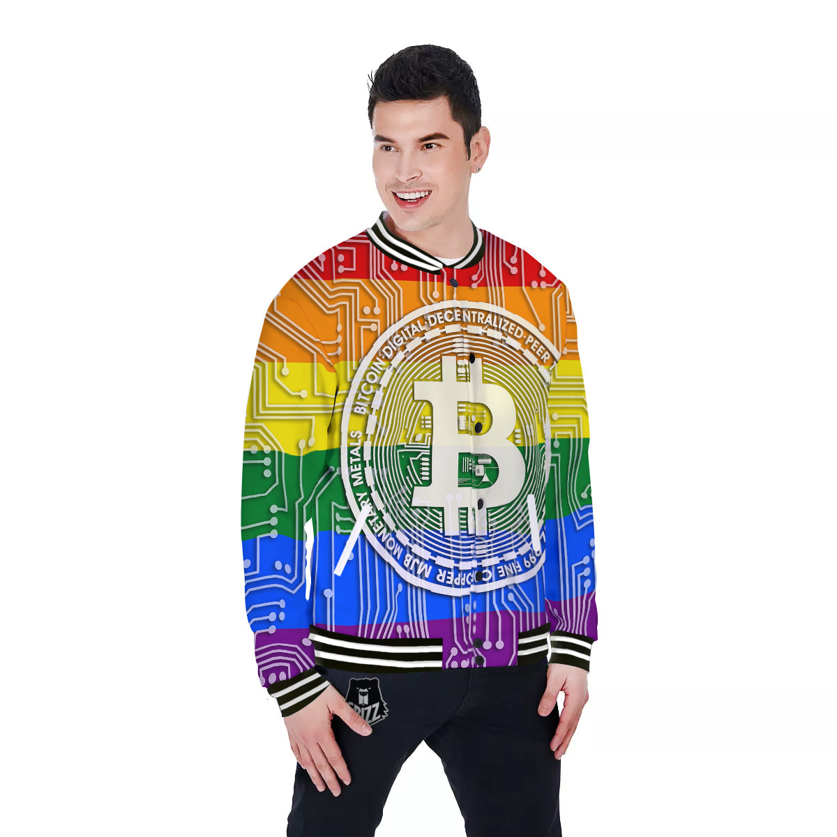 Bitocin LGBT Flag Print Baseball Jacket-grizzshop