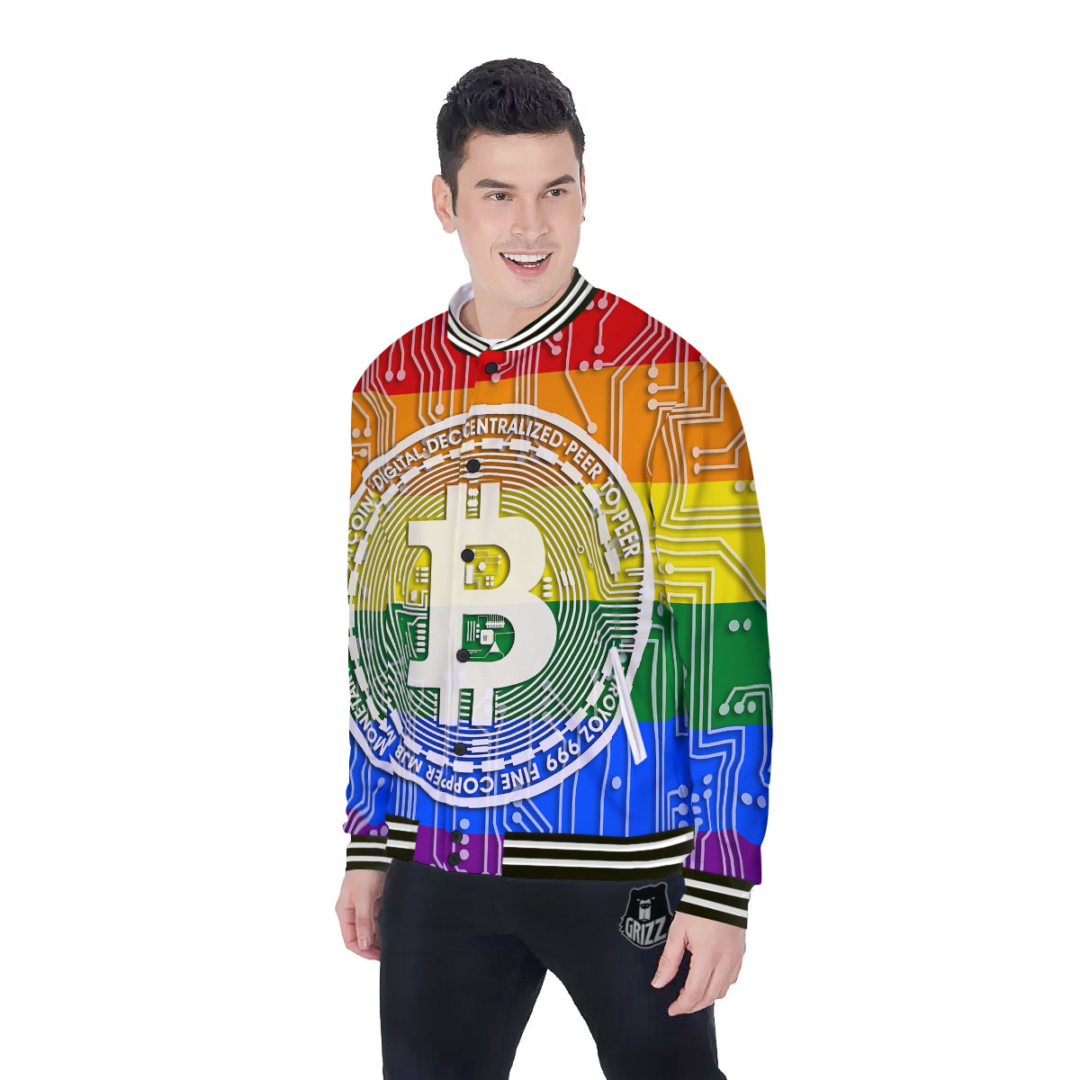 Bitocin LGBT Flag Print Baseball Jacket-grizzshop