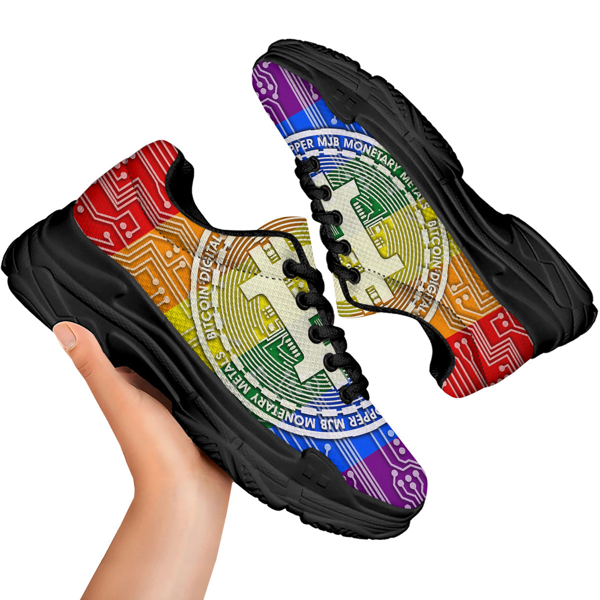 Bitocin LGBT Flag Print Black Chunky Shoes-grizzshop