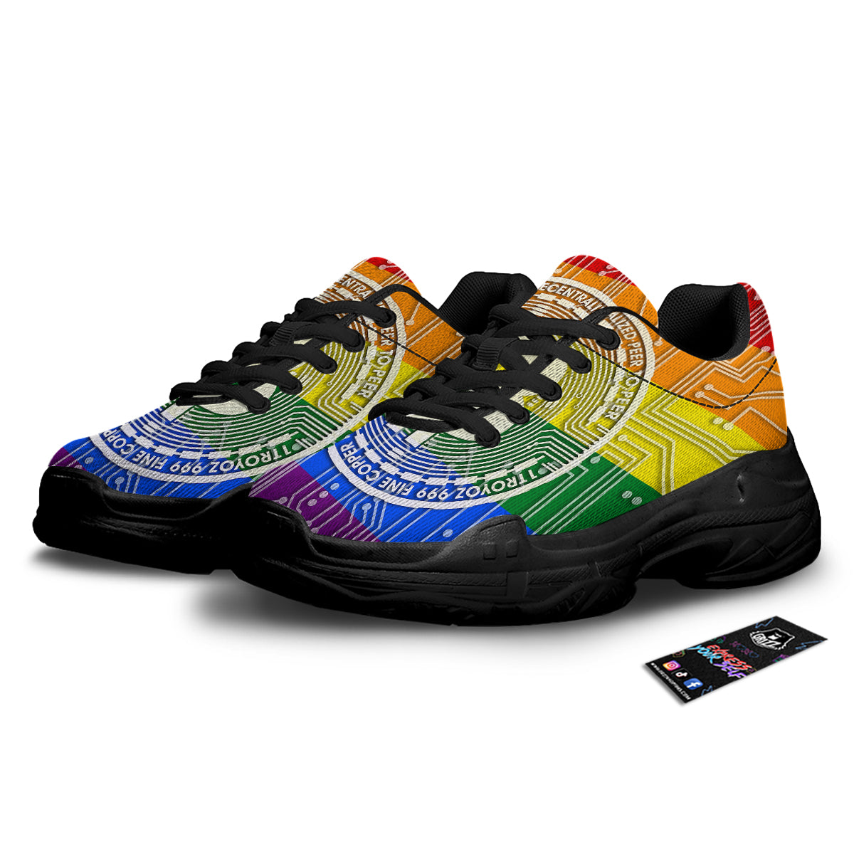 Bitocin LGBT Flag Print Black Chunky Shoes-grizzshop