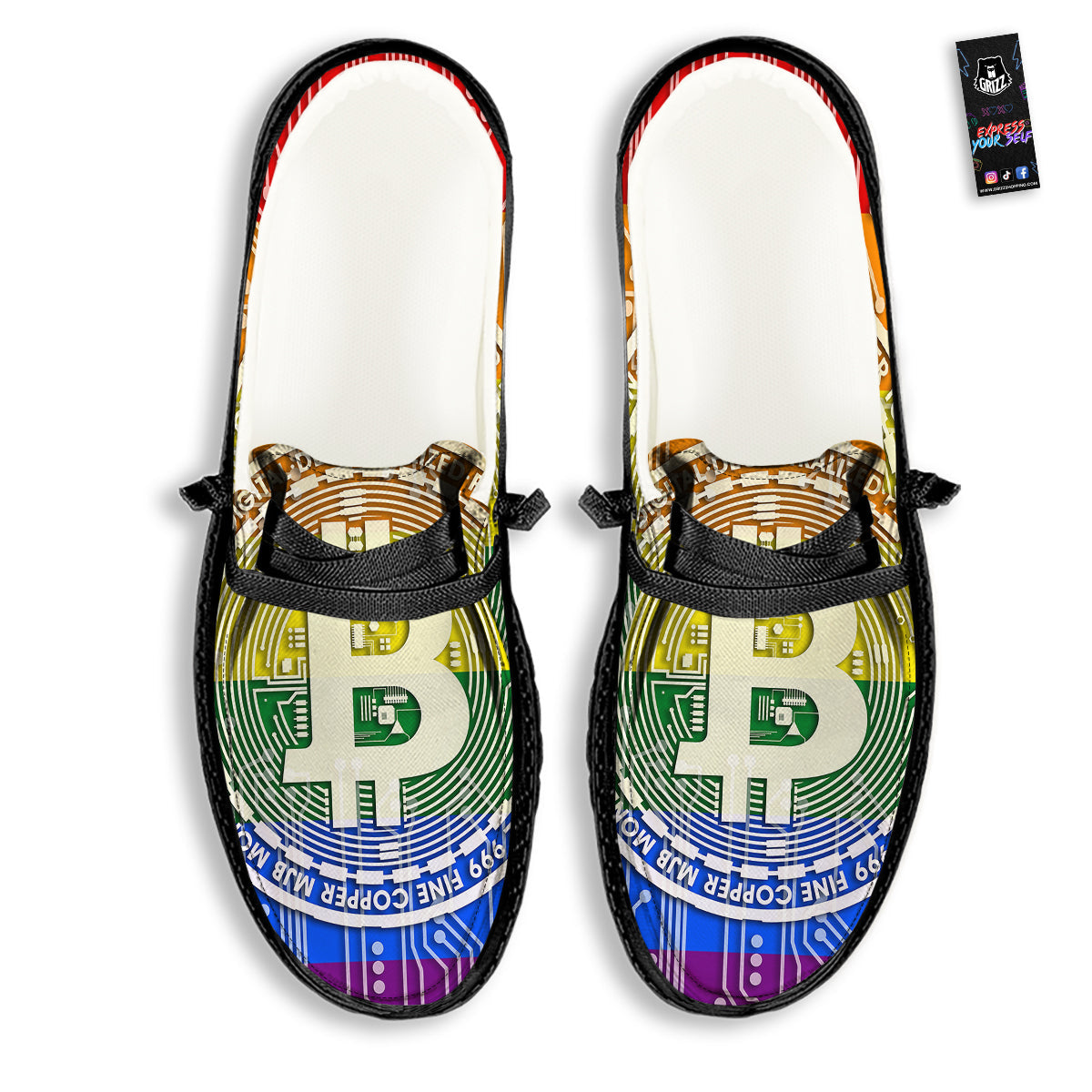 Bitocin LGBT Flag Print Black Loafers-grizzshop