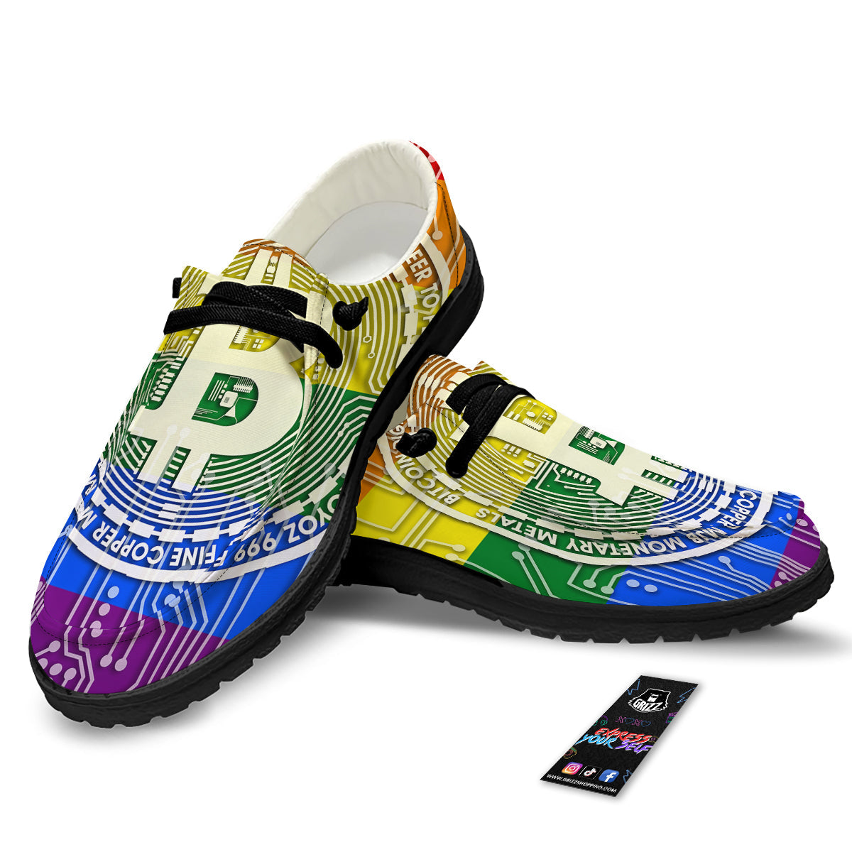 Bitocin LGBT Flag Print Black Loafers-grizzshop