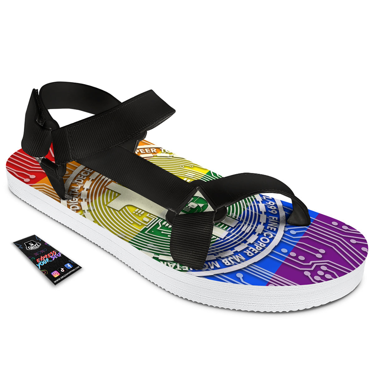 Bitocin LGBT Flag Print Black Open Toe Sandals-grizzshop