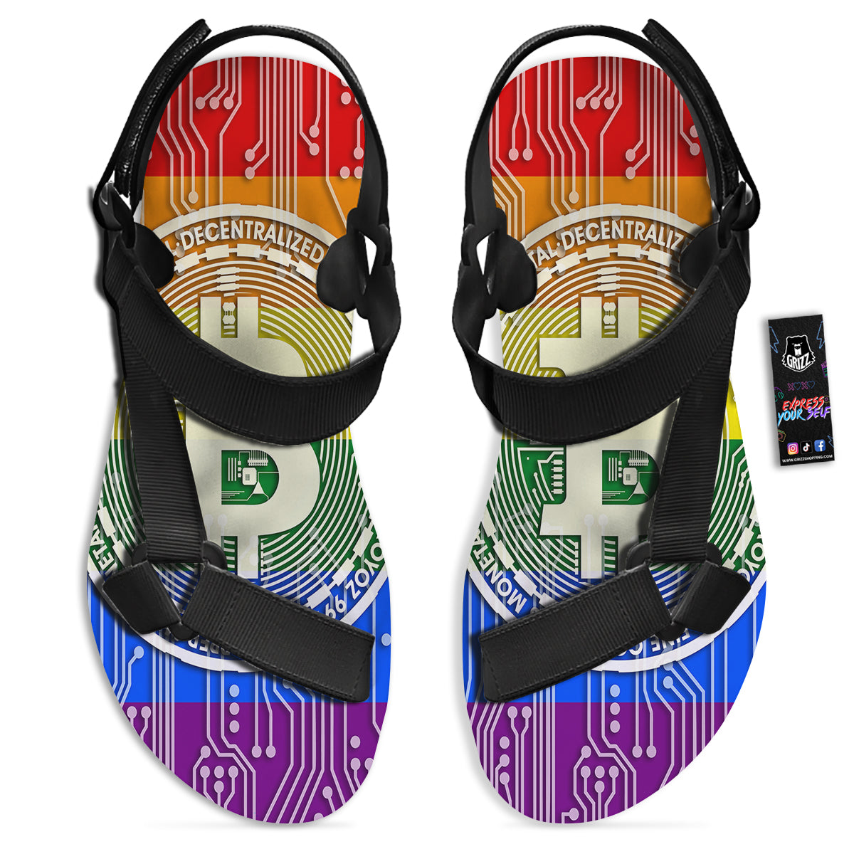 Bitocin LGBT Flag Print Black Open Toe Sandals-grizzshop