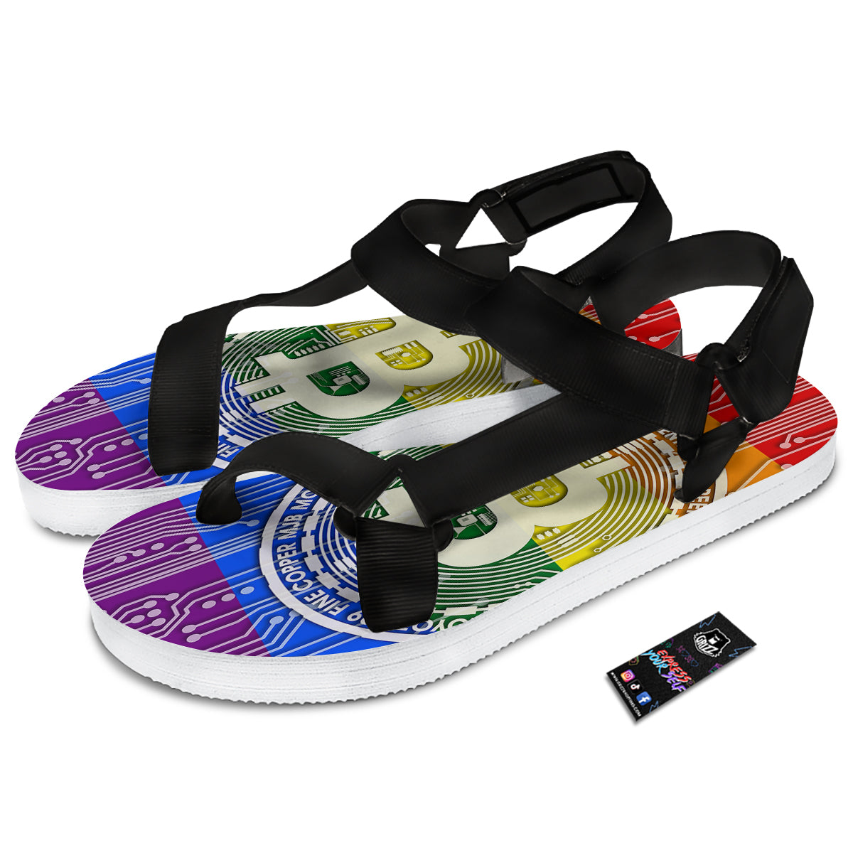 Bitocin LGBT Flag Print Black Open Toe Sandals-grizzshop