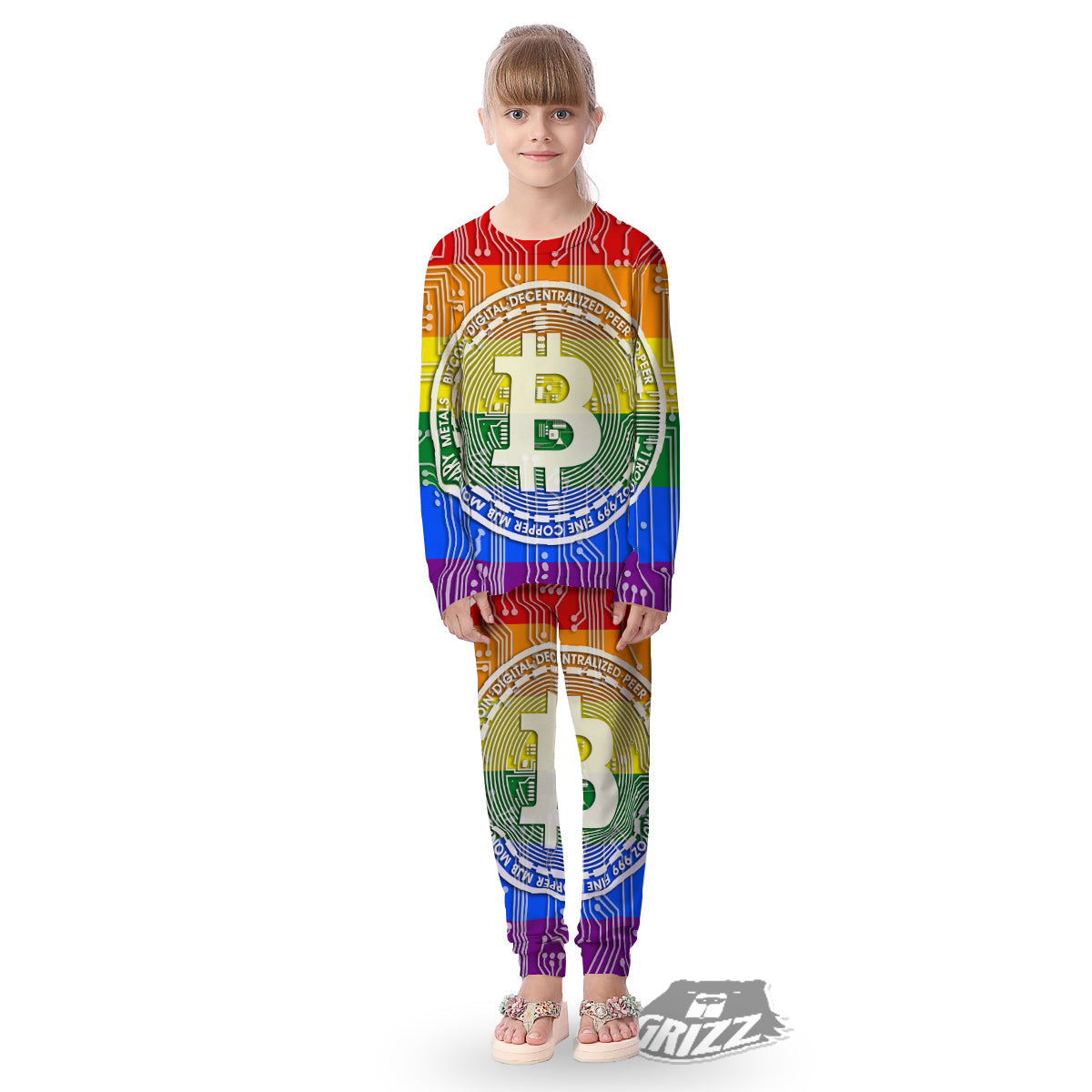 Bitocin LGBT Flag Print Kid's Pajamas-grizzshop