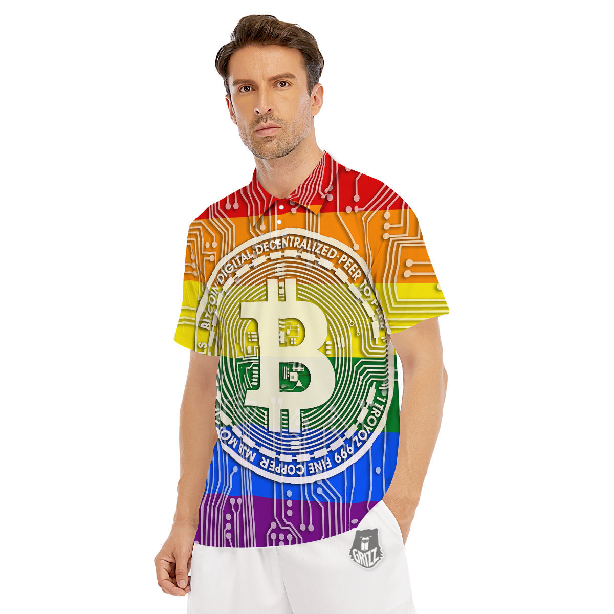 Bitocin LGBT Flag Print Men's Golf Shirts-grizzshop