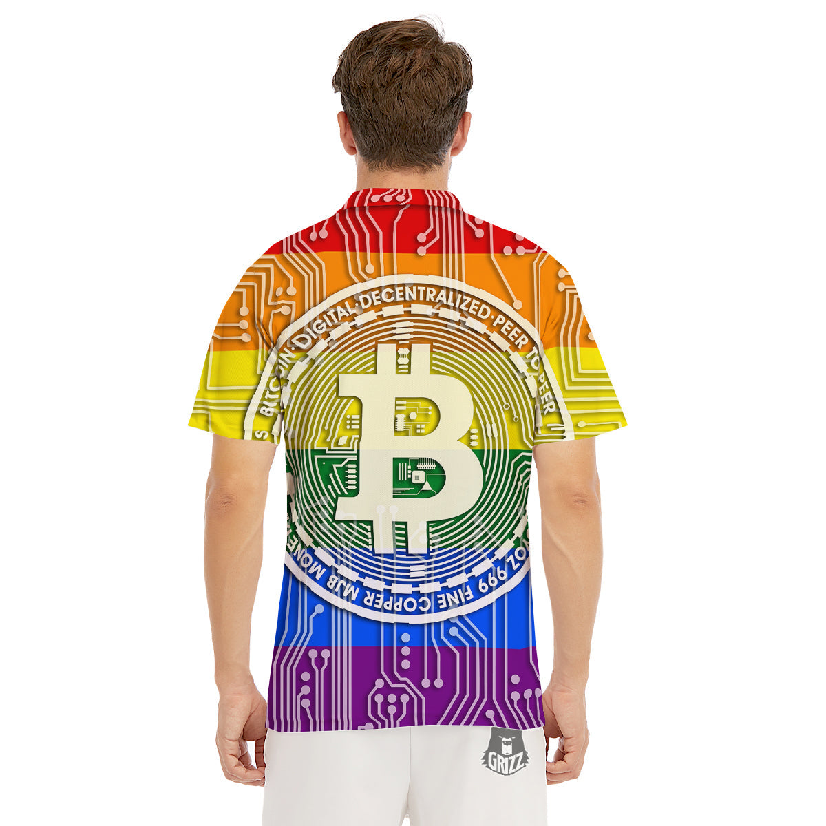 Bitocin LGBT Flag Print Men's Golf Shirts-grizzshop