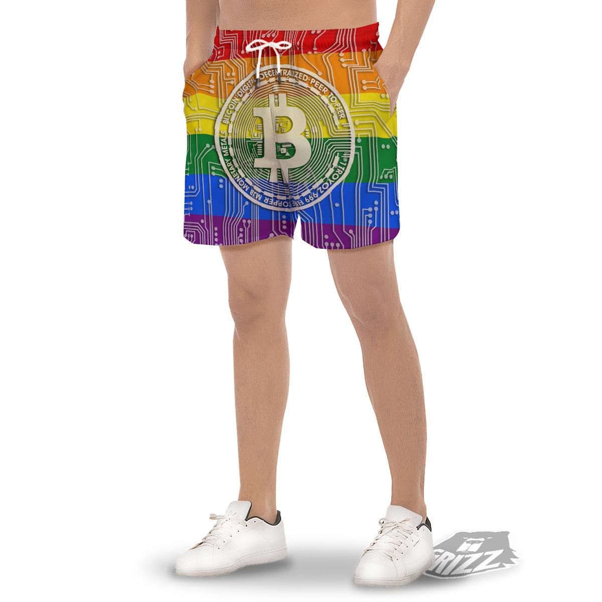 Bitocin LGBT Flag Print Men's Gym Shorts-grizzshop