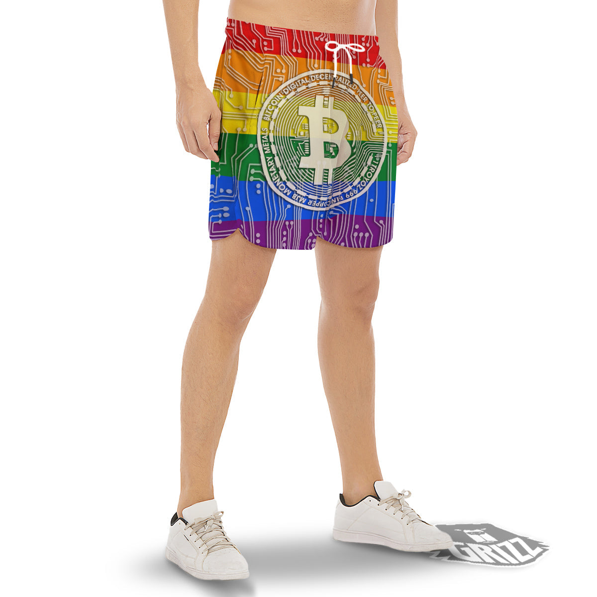 Bitocin LGBT Flag Print Men's Gym Shorts-grizzshop