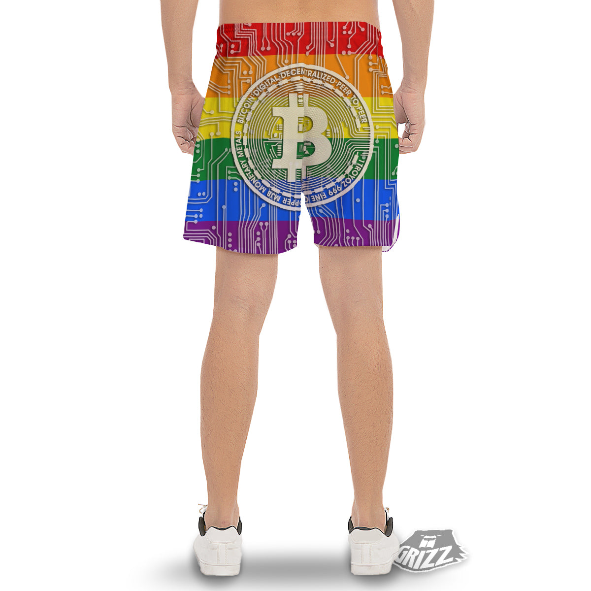 Bitocin LGBT Flag Print Men's Gym Shorts-grizzshop