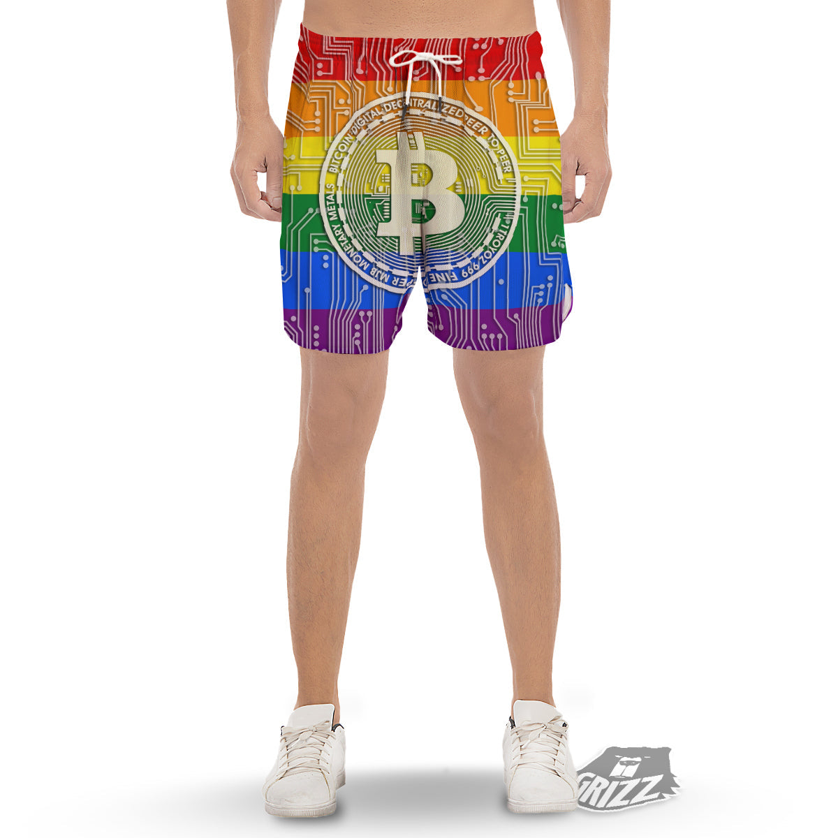 Bitocin LGBT Flag Print Men's Gym Shorts-grizzshop