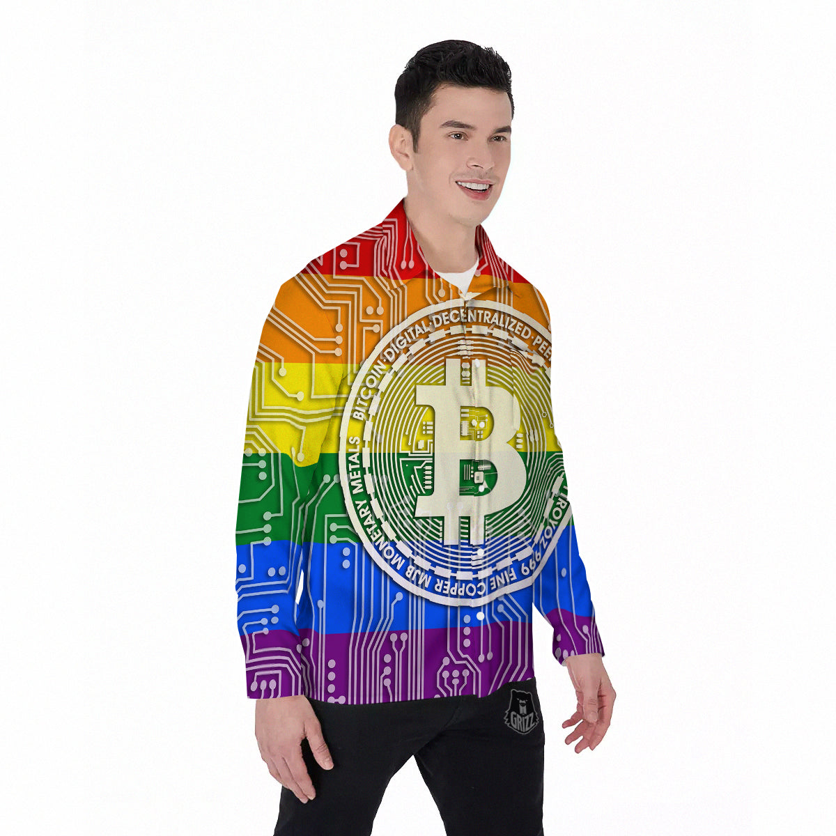 Bitocin LGBT Flag Print Men's Long Sleeve Shirts-grizzshop