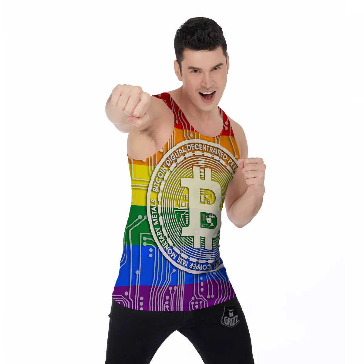 Bitocin LGBT Flag Print Men's Tank Top-grizzshop