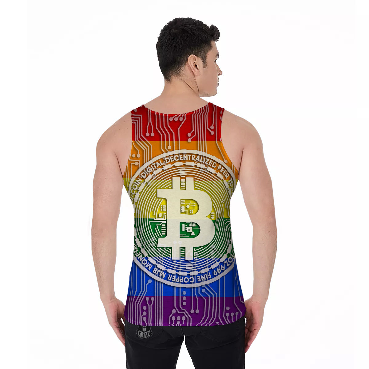 Bitocin LGBT Flag Print Men's Tank Top-grizzshop