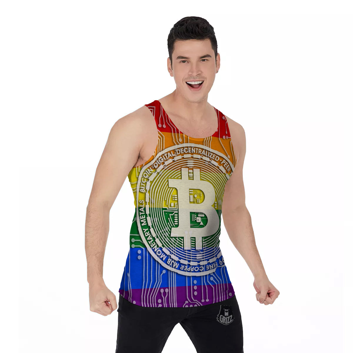 Bitocin LGBT Flag Print Men's Tank Top-grizzshop