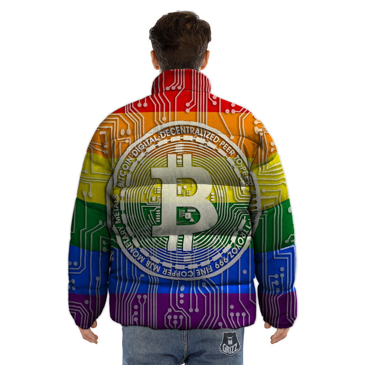 Bitocin LGBT Flag Print Puffer Jacket-grizzshop