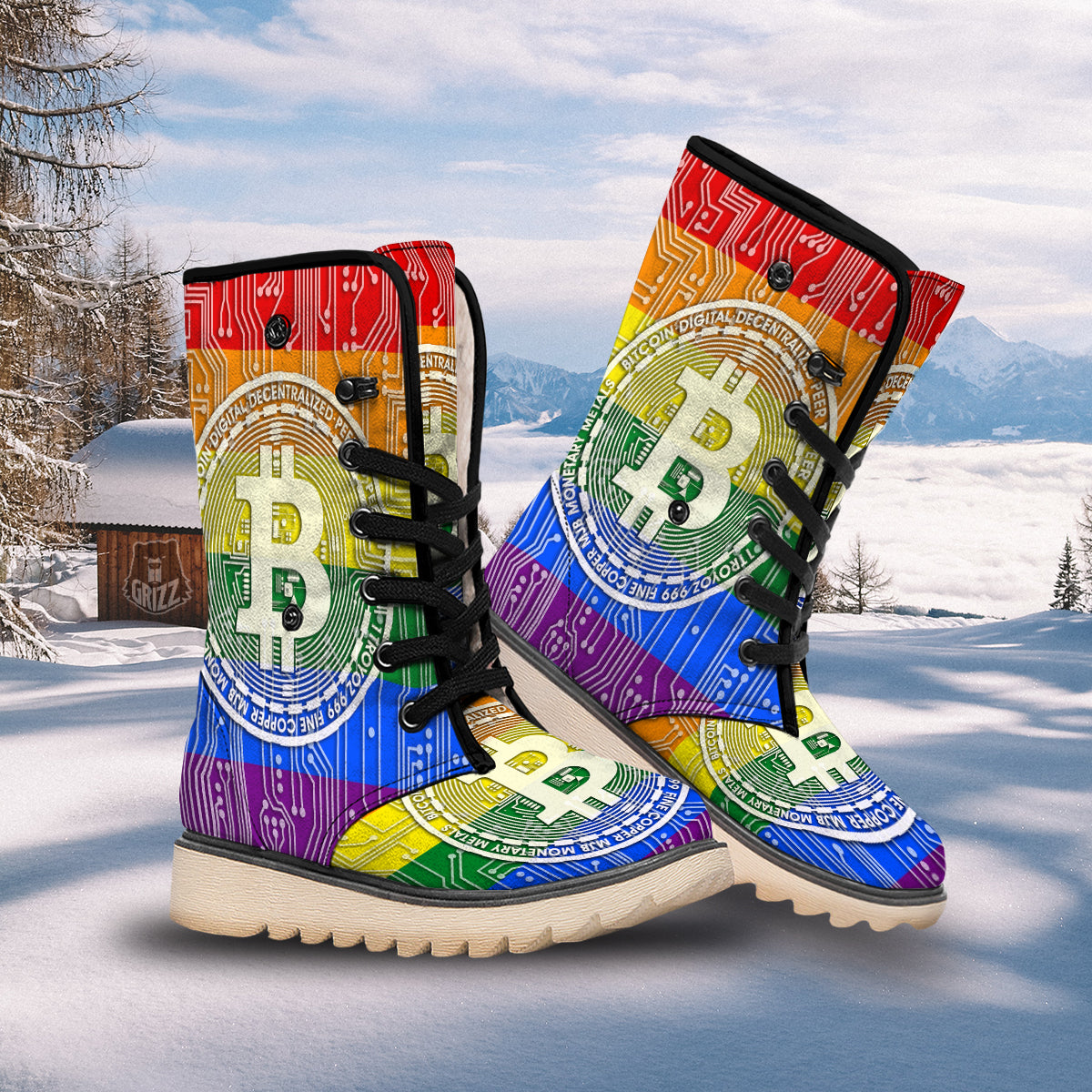 Bitocin LGBT Flag Print Snow Boots-grizzshop