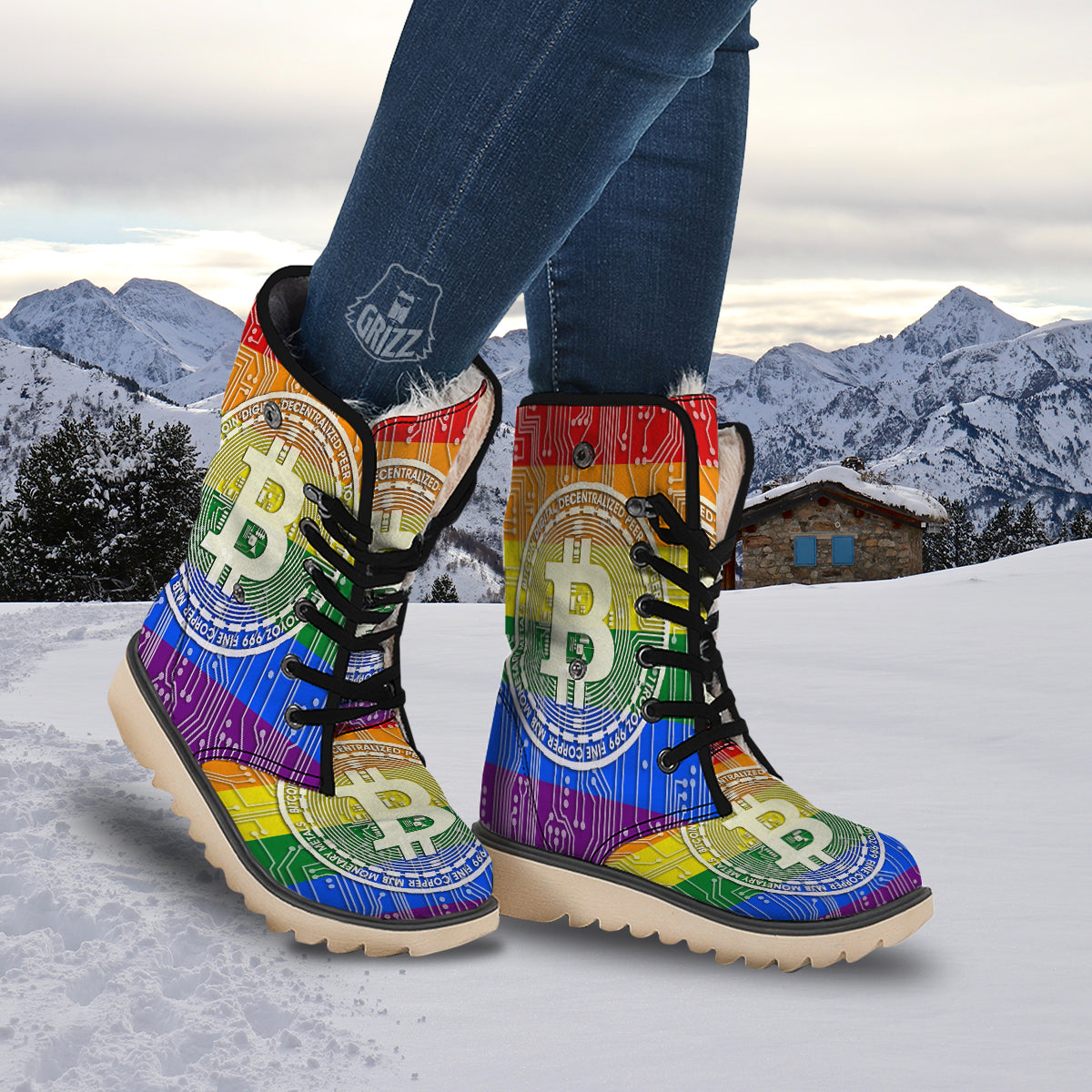 Bitocin LGBT Flag Print Snow Boots-grizzshop