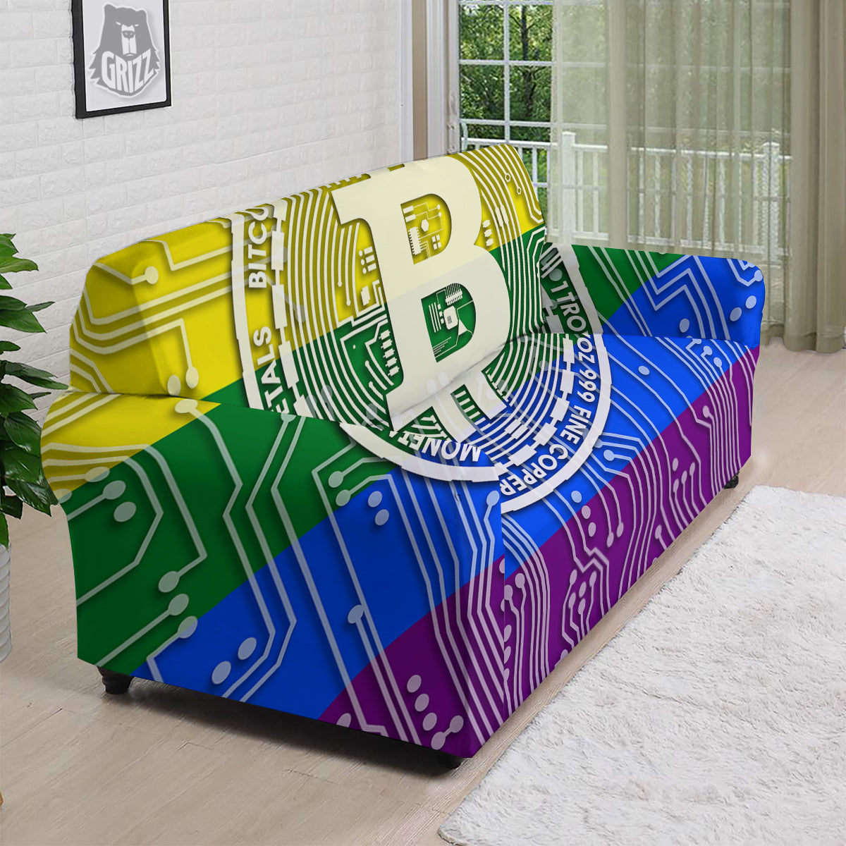 Bitocin LGBT Flag Print Sofa Cover-grizzshop