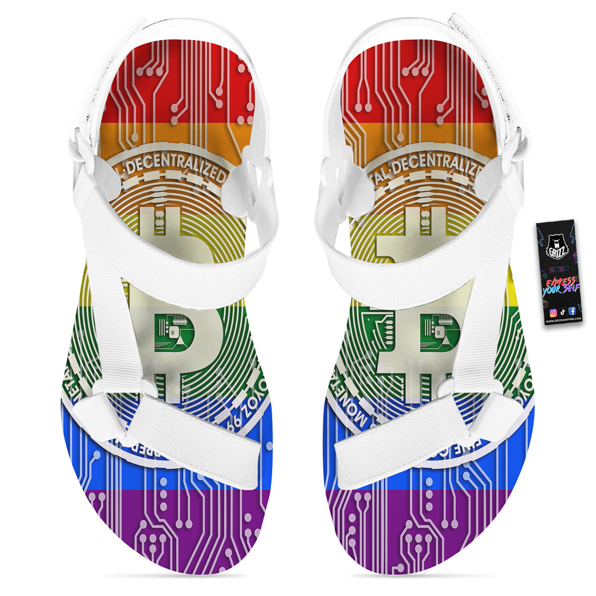 Bitocin LGBT Flag Print White Open Toe Sandals-grizzshop