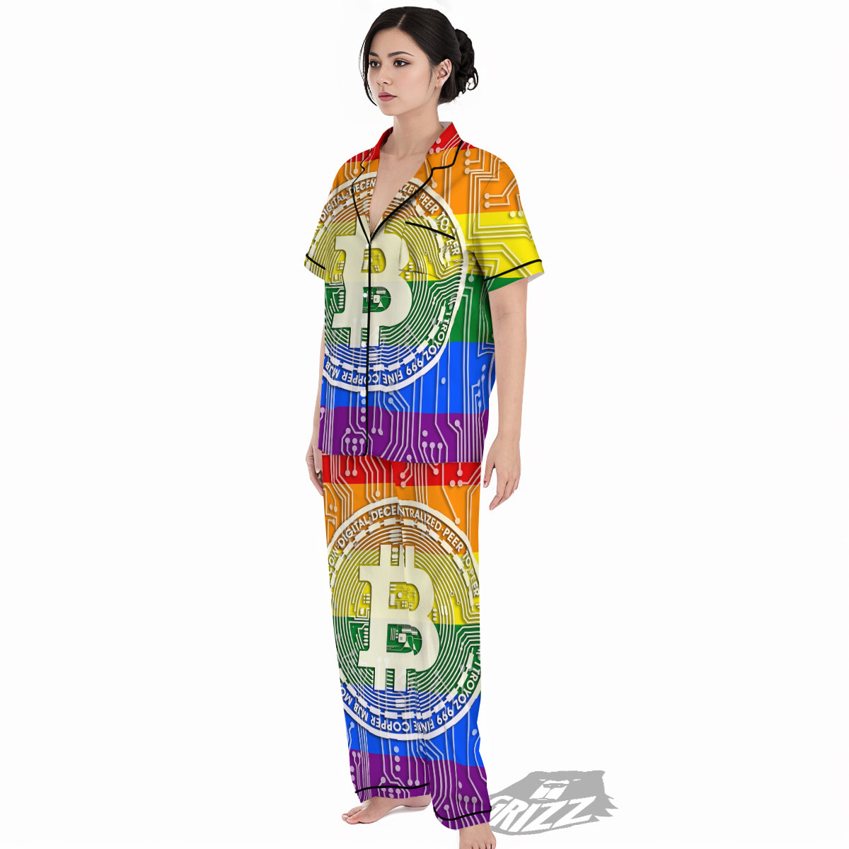 Bitocin LGBT Flag Print Women's Pajamas Set-grizzshop