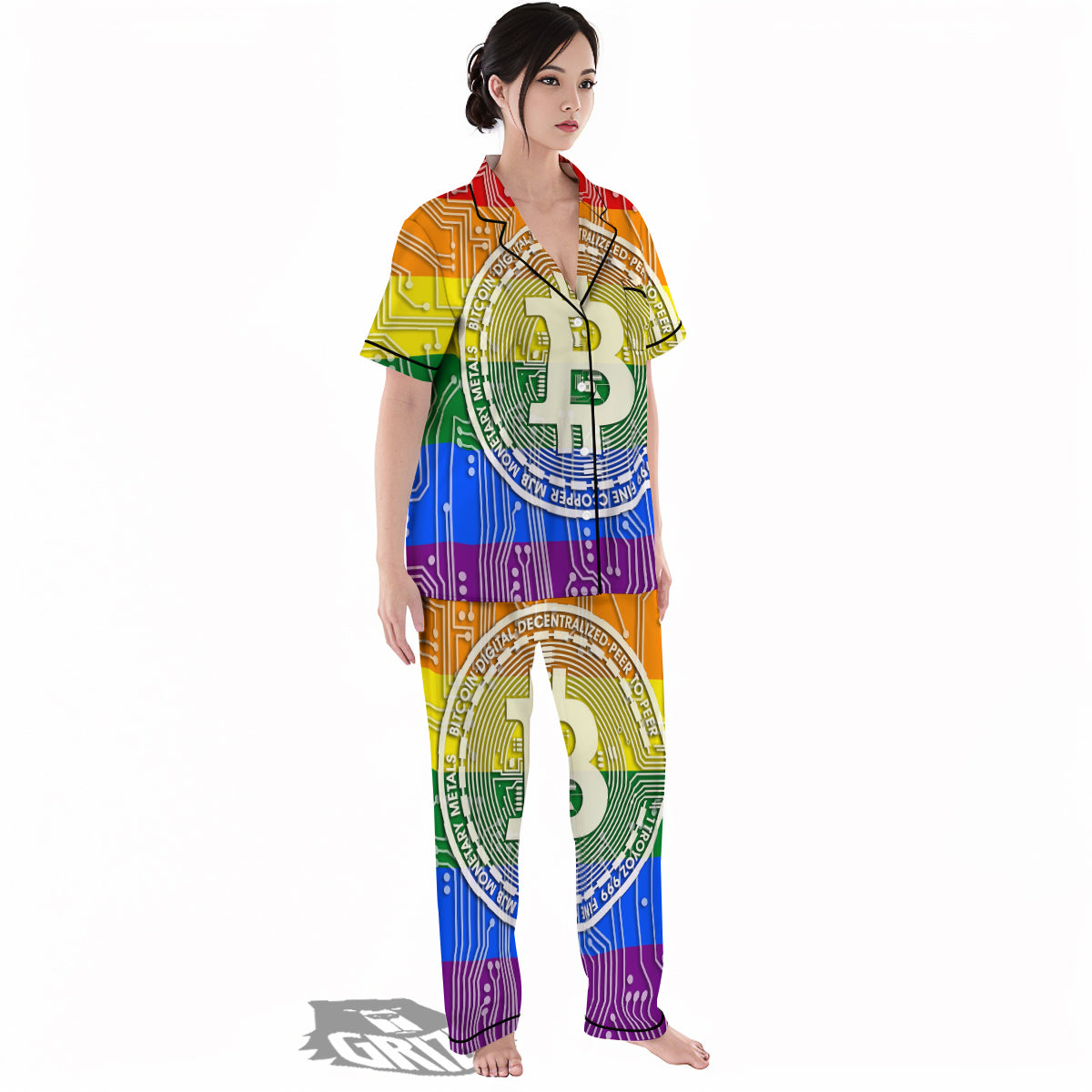 Bitocin LGBT Flag Print Women's Pajamas Set-grizzshop