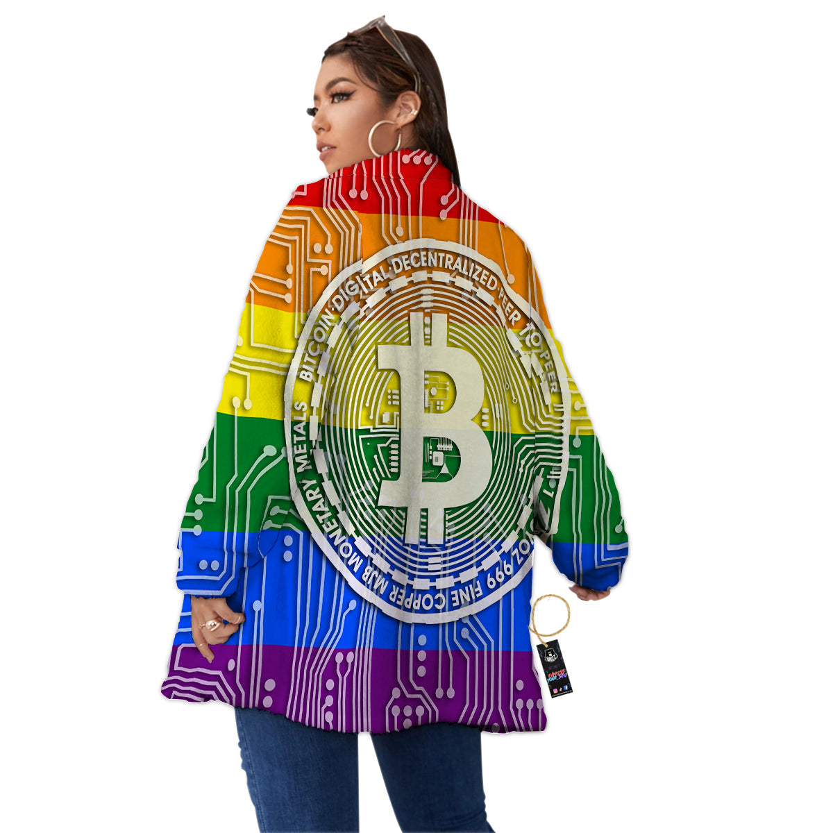 Bitocin LGBT Flag Print Women's Sherpa Jacket-grizzshop