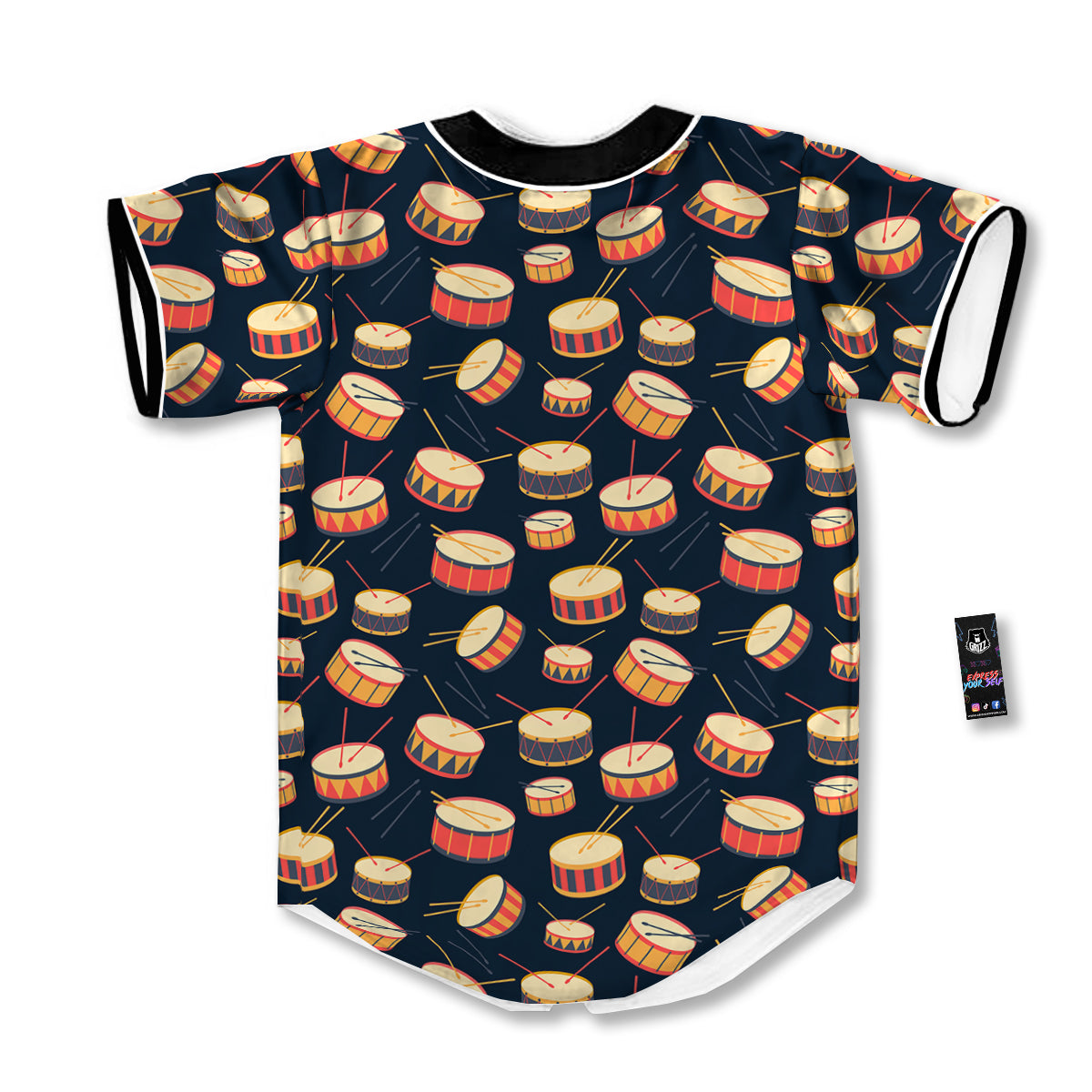 Black And Beige Drum Print Pattern Baseball Jersey-grizzshop