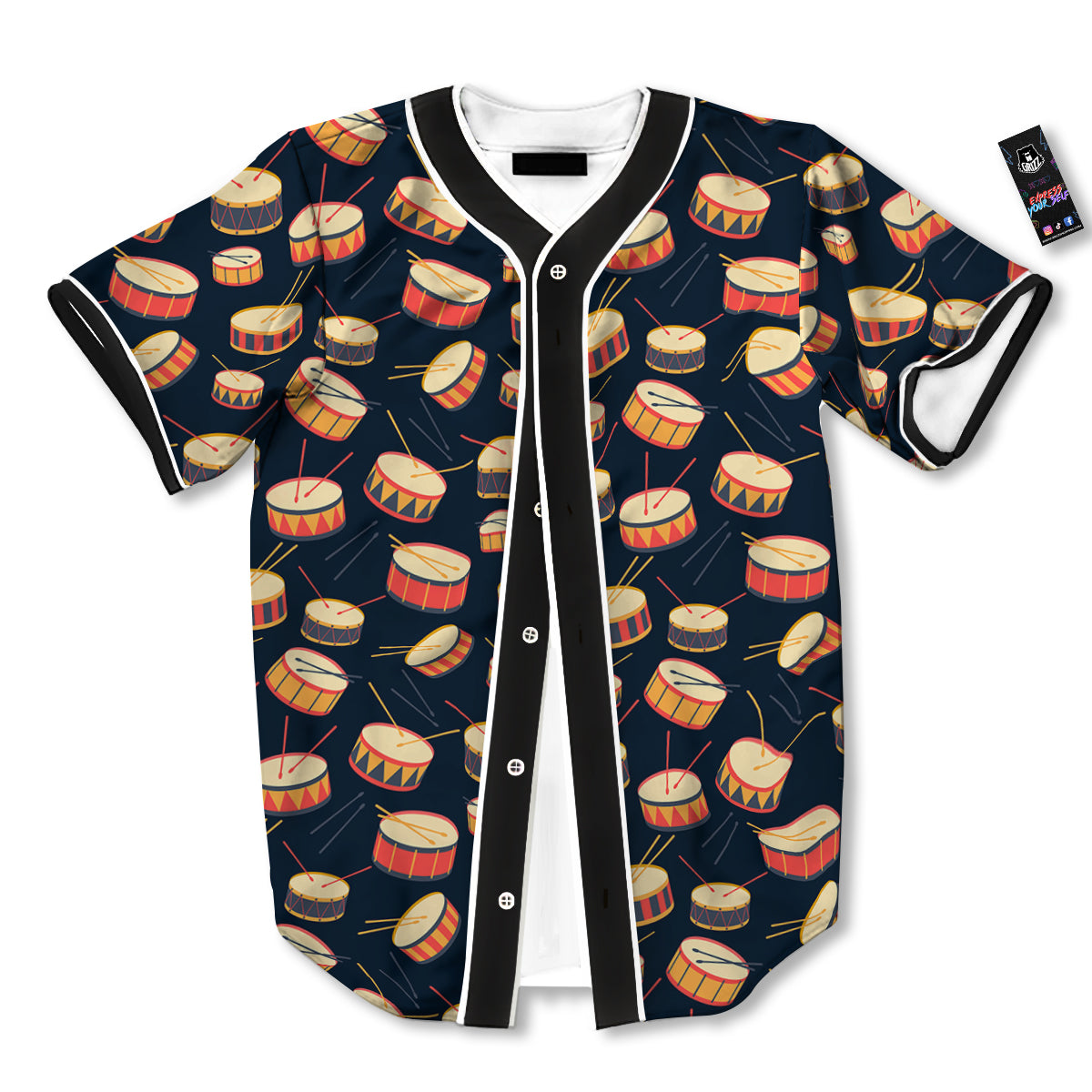 Black And Beige Drum Print Pattern Baseball Jersey-grizzshop