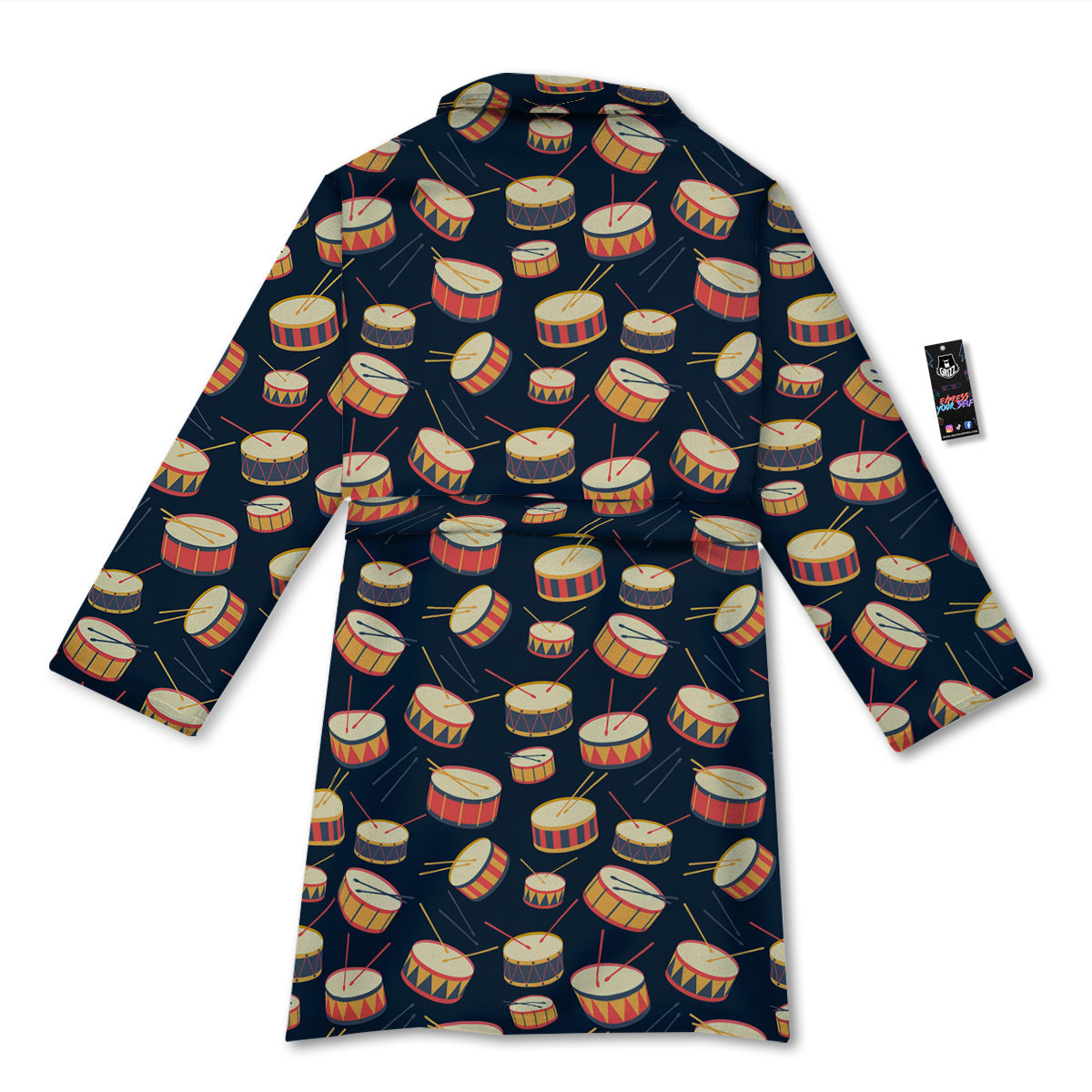 Black And Beige Drum Print Pattern Bathrobe-grizzshop