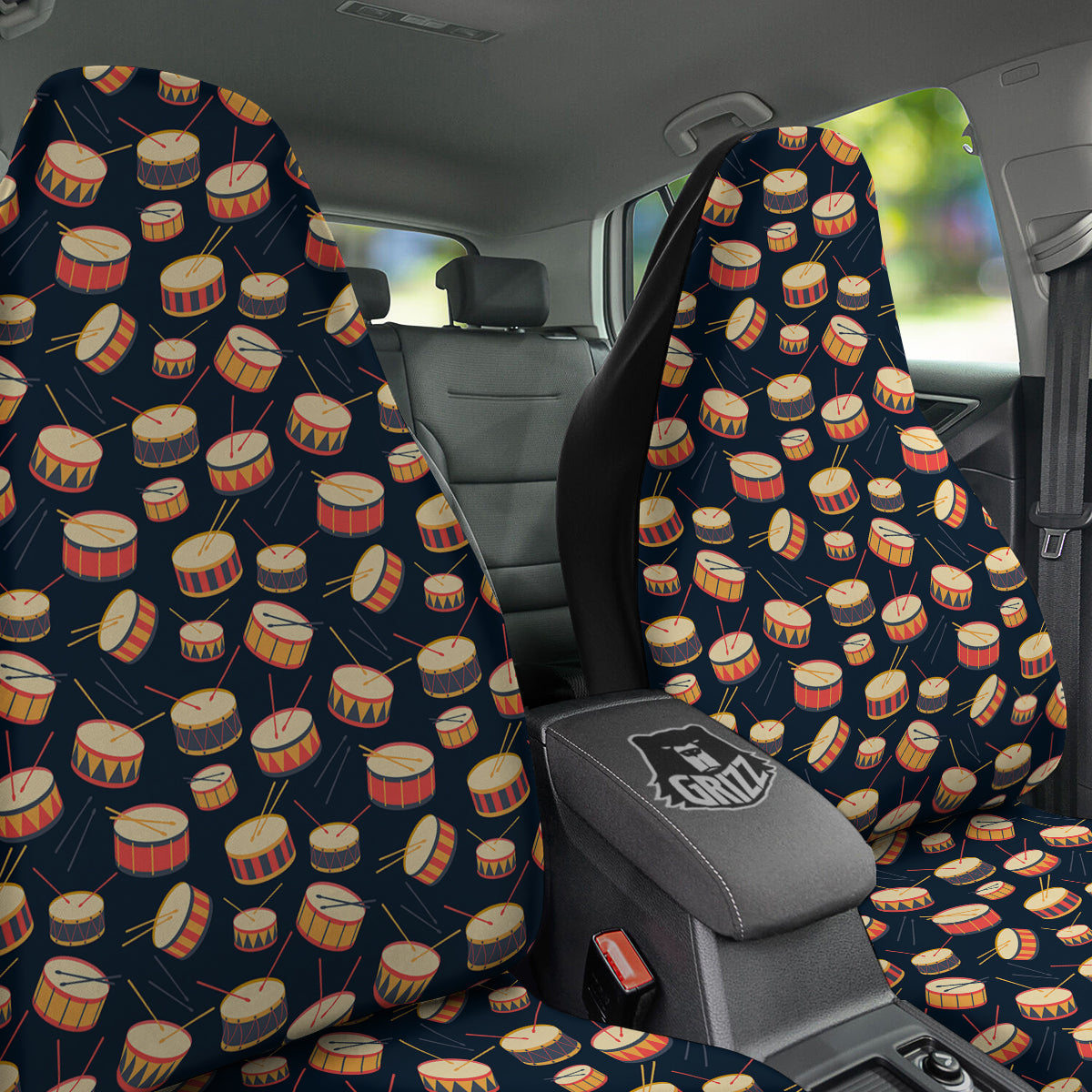 Black And Beige Drum Print Pattern Car Seat Covers-grizzshop