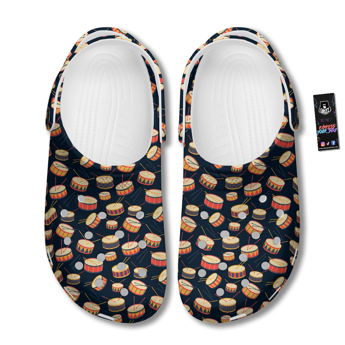 Black And Beige Drum Print Pattern Clog-grizzshop