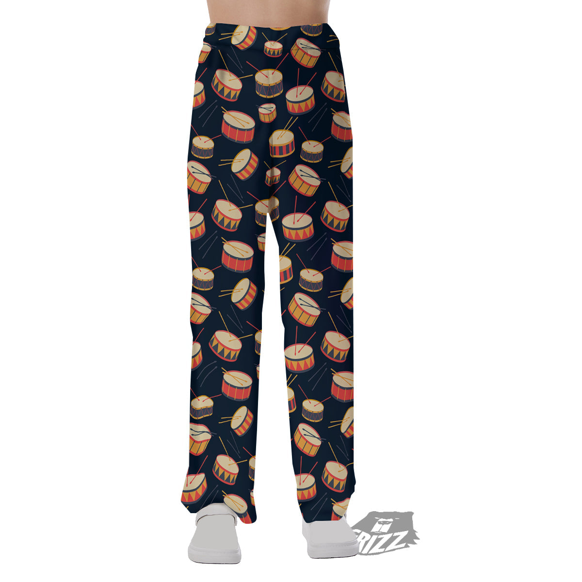 Black And Beige Drum Print Pattern Pajama Pants-grizzshop