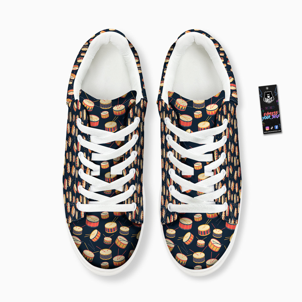 Black And Beige Drum Print Pattern Platform Shoes-grizzshop