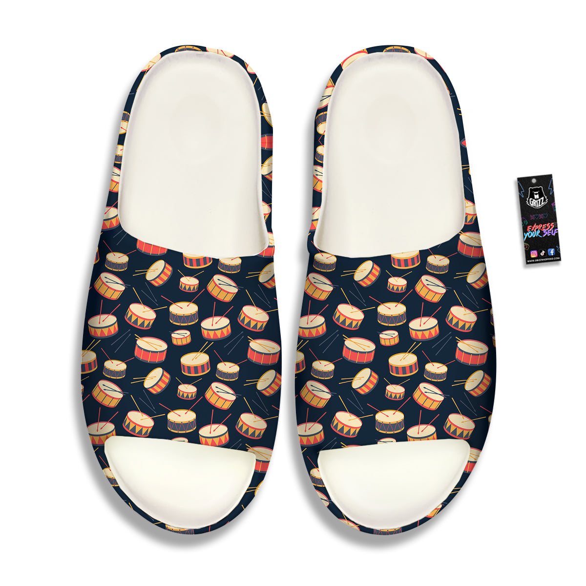 Black And Beige Drum Print Pattern Sandals-grizzshop