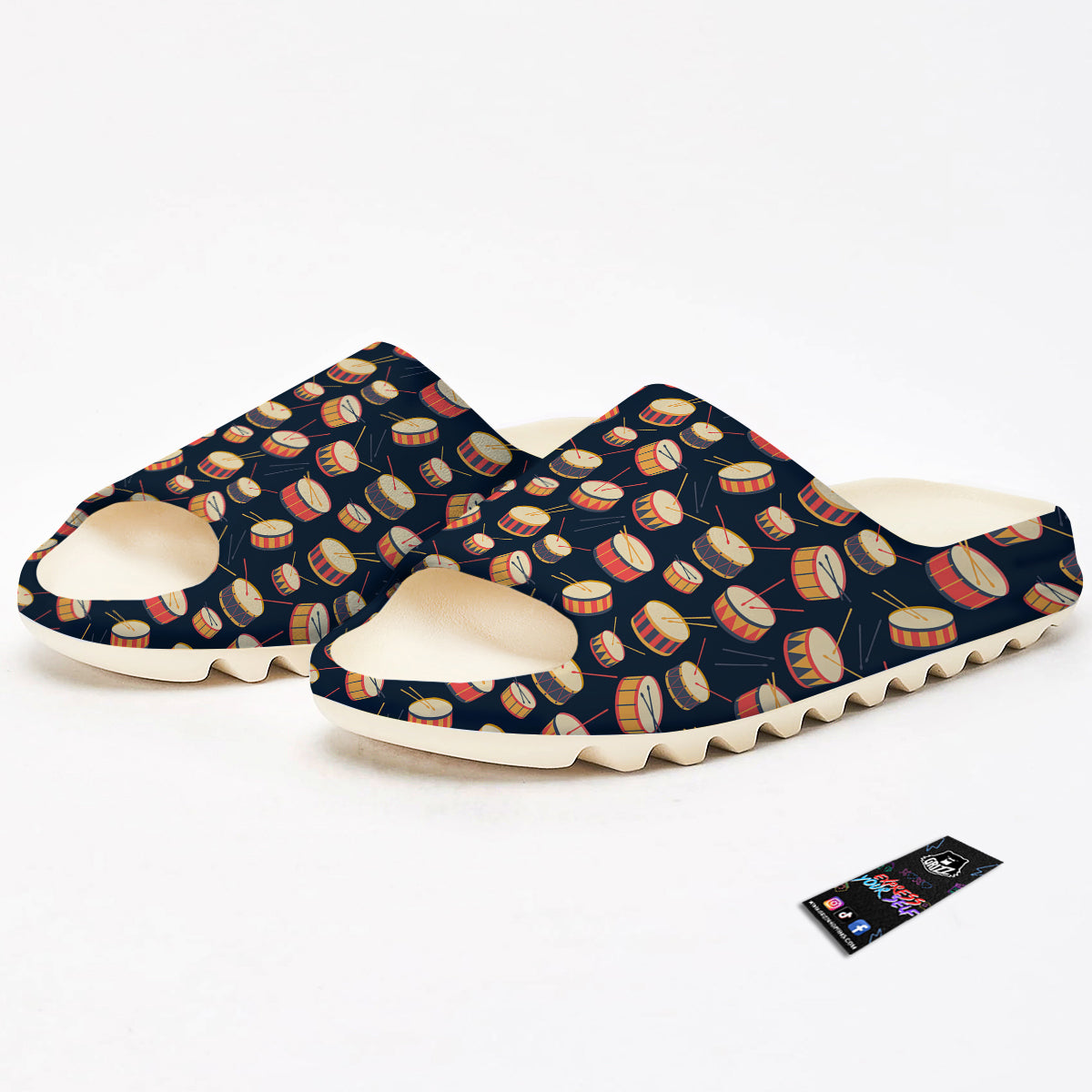 Black And Beige Drum Print Pattern Sandals-grizzshop