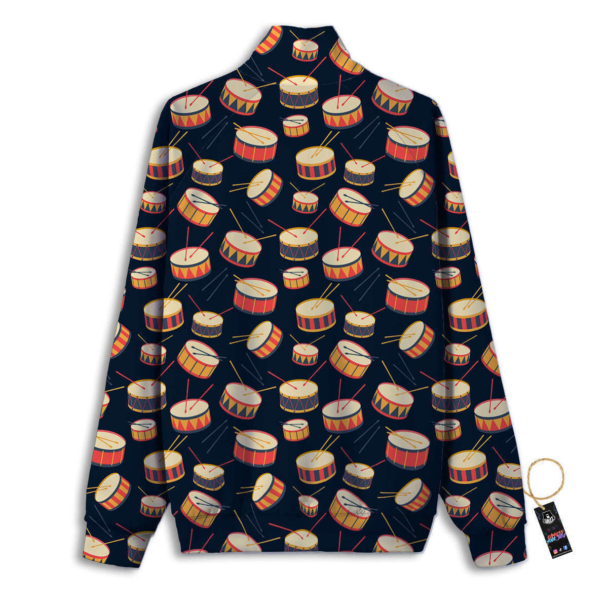 Black And Beige Drum Print Pattern Track Jacket-grizzshop