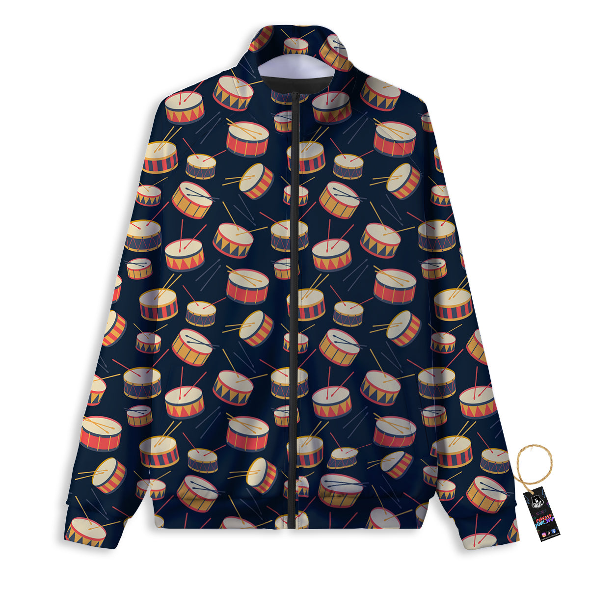 Black And Beige Drum Print Pattern Track Jacket-grizzshop